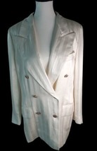  Vintage Escada Sz 40 Couture Double Breasted Blazer Jacquard Striped Cream Flaw - £38.92 GBP