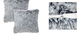 2x Throw Pillows Covers Fluffy Faux Fur Grey for Fuzzy Home Decoration 20x20 In - £30.53 GBP