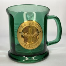 US Army Aviation Green Glass Gold Emblem Mug 1997 - $55.17