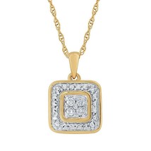 14k Yellow Gold Plated 0.15ct Real Moissanite Square Cluster Frame Pendant 18&quot; - £58.47 GBP