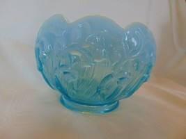  Fenton Blue Opalescent Glass Lily of the Valley ROSE BOWL - £38.93 GBP