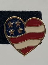 Heart-Shaped American Flag Clip-On Earrings Gold-Tone Patriotic Jewelry - $19.65