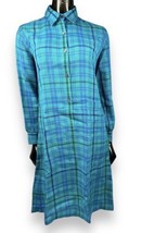 Vtg 60s Stix Baer &amp; Fuller Teal Green Plaid Wool Shirt Dress Made Irelan... - £39.17 GBP