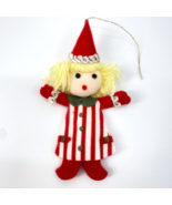 Felt Christmas Ornament Girl Yellow Yarn Hair Santa Hat Striped Dress 6 ... - £3.90 GBP