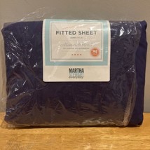 Martha Stewart Fitted Queen Sheet Navy Blue 250 TC Solid Vintage Cotton Blend - £19.12 GBP