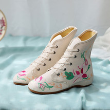 Vintage Flowers Embroidered Women Canvas Ankle Boots Spring Autumn Ladies Casual - £29.55 GBP