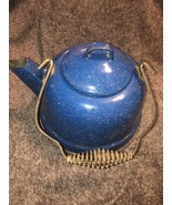 Antique German Blue Enamel Water Can Coffee Tea Pot Camping Gear Vintage - £26.89 GBP