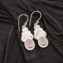 Rose Chalcedony Gemstone 925 Silver Earring Handmade Jewelry Earring 1.81&quot; - £10.52 GBP