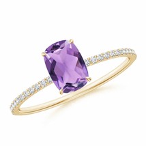 ANGARA Thin Shank Cushion Cut Amethyst Ring With Diamond (Grade-A, Size-7x5) - £431.97 GBP