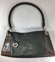 Brighton Black Brown Leather Shoulder Bag Handbag Braided Strap Heart Charm - £42.01 GBP