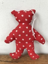 Vtg Handsewn Red White Heart Fabric Stuffed Bear Holiday Christmas Ornament - £16.01 GBP