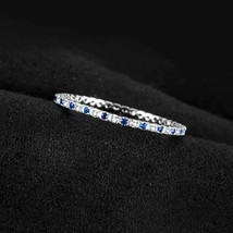 1CT Rund Labor Erstellt Saphir &amp; Diamant Eheringe Ewigkeit Band IN 925 Silber - £141.19 GBP