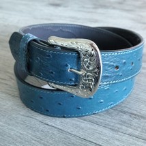 Western Rodeo Blue Ostrich Print Leather Belt  Size 36 - £26.29 GBP