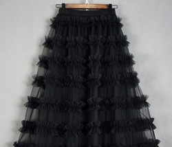 Black Tulle Midi Skirt Outfit Women Custom Plus Size Layered Tulle Skirt image 3
