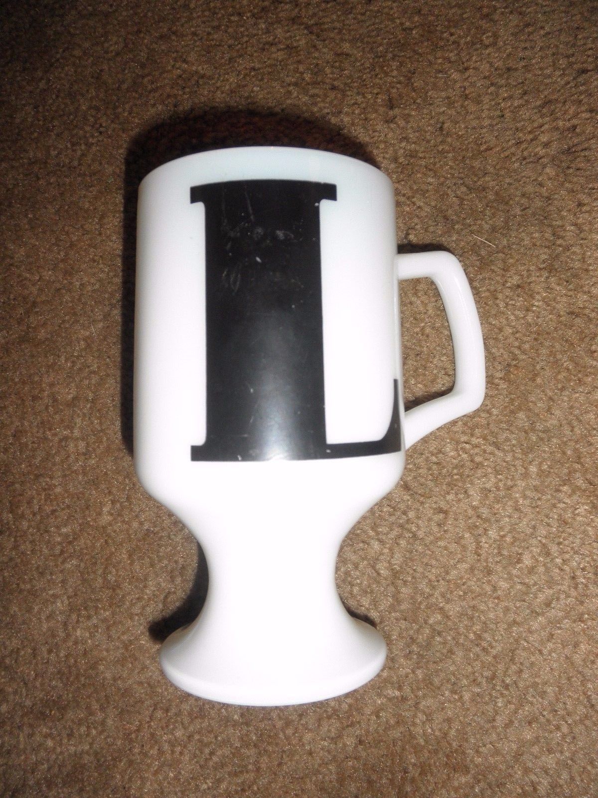 vintage  milk glass letter L mug cup pedestal footed - $20.79