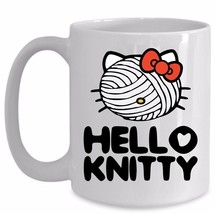 Knitting Mug Gift Hello Knitty Funny Cute Cat Kitty Face Yarn Mom Grandma Aunt  - £15.53 GBP