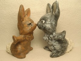Kissing Bunny Rabbits 2 Individual Boy &amp; Girl Bunnies Hand Painted - £5.53 GBP