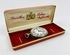 Antique Marathon SILVER-PLATED 18 Rubies Pocket Watch With Box - £118.43 GBP