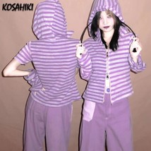 Urple striped summer thin hoodies women short sleeve y2k aesthetic zip up hoodie gothic thumb200