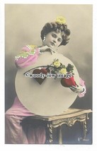 gla0021 - Glamour - Lady in Embossed Dress with Lovehearts - postcard - £1.98 GBP