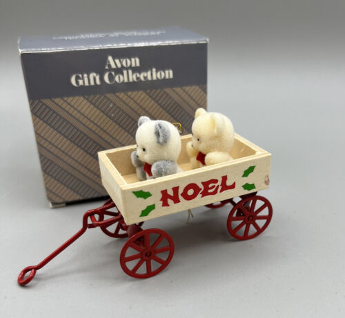 Ornament Christmas Avon Toddlers in Wagon Wood & Metal Noel  #491-50-40 - £7.56 GBP