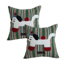 SOGA 2x 45cm Dog Print Striped Pillow Covers – Green, Red &amp; White Pillow... - €51,79 EUR