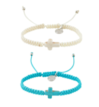 Lot of 2 Turquoise &amp; White St. Benedict Medal Macrame Cord Bracelet Set ... - $9.99
