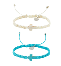 Lot of 2 Turquoise &amp; White St. Benedict Medal Macrame Cord Bracelet Set ... - £7.86 GBP