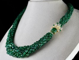 Vintage Natural Emerald Beaded Studded With Diamond 18k Gold Important Necklace - £18,785.14 GBP