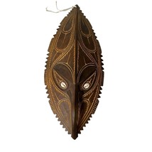 Papau New Guinea Tribal Mask Wall Hanging Used Wood Shells Wall Art Hand Carved - £129.39 GBP