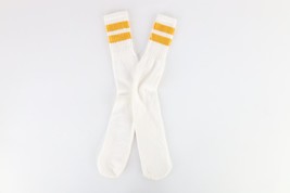 Vintage 70s Streetwear Cotton Striped Tube Socks White Yellow USA Size Large - £35.26 GBP