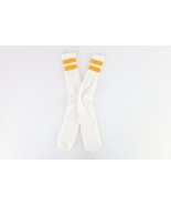 Vintage 70s Streetwear Cotton Striped Tube Socks White Yellow USA Size L... - £34.99 GBP
