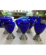 6 Blue Moon VINTAGE Chase Art Deco Cobalt Glass Cocktail Glasses CHROME ... - $130.34 CAD