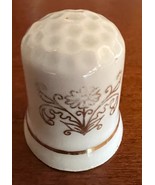 Vintage Porcelain Thimble Hand Painted Gold Folk Flower Pattern Gold Trim - $13.56 CAD