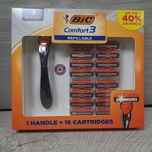 BIC Comfort 3 Hybrid Disposable Razors For Men 1 Handle 16 Cartridges NEW NIB - £11.39 GBP
