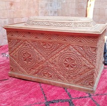 Vintage Unstained Hand Carved Moroccan Cedar wooden large CABINET, Carved wood C - £1,181.20 GBP