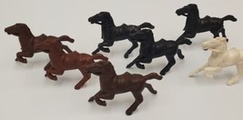 Lot of 7 Vintage Hard Plastic Horses Made in USA Unbranded Black Brown White - £19.30 GBP
