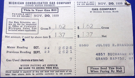 Vintage Michigan Consolidated Gas Company Bill Nov. 20, 1939 - $5.99