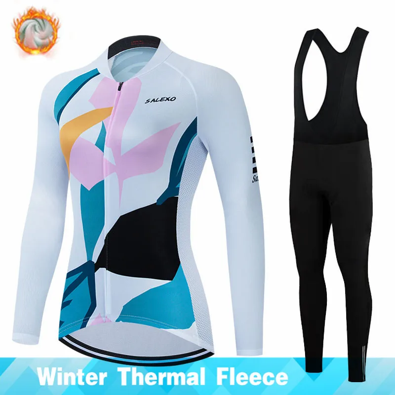 Sporting 2022 Salexo Winter Long Sleeve Cycling Set Women Thermal Fleece Mountai - £53.09 GBP