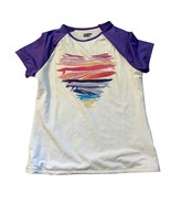 Lands End Girls Rash Guard Swim Shirt L 10-12 Purple &amp; White Short Sleeve - $13.44