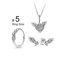 PAN Bright Angel Wings 925 Silver Ring Necklace Earring Set Gift Girlfriend Gift - $70.86