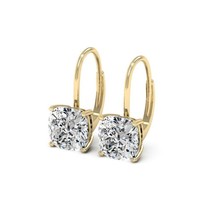 4Ct Cushion Simulated Diamond Dangle Leverback Earrings 14K Gold Plated Silver - £40.95 GBP