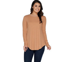 LOGO Layers by Lori Goldstein Stripe Waffle Top with Shirttail Hem, Honey, XS - £11.23 GBP