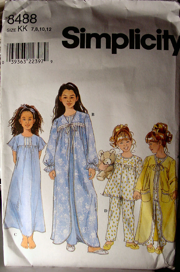 Pattern 8488 Girl's Sleepwear Nightgown, Pajamas to make sizes 7-12 - $5.69