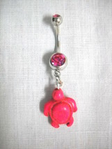 New Sea Life Hot Pink Howlite Honu Sea Turtle Charm 14g Pink Cz Belly Ring Bar - £4.81 GBP