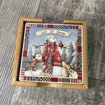 Vintage Set of 4 Holiday Snowman Coasters! Ceramic Cork Back - £7.49 GBP