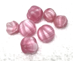 7 Vintage Glass Beads Pink White Swirl Melon Cut 3/8-1/2 inch - $9.41