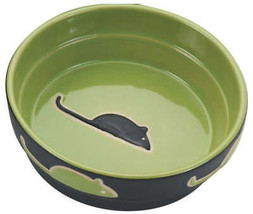 Spot Ceramic Fresco Mouse Print 5 Cat Dish - Green &amp; Black Stoneware Cat Food Bo - £15.88 GBP