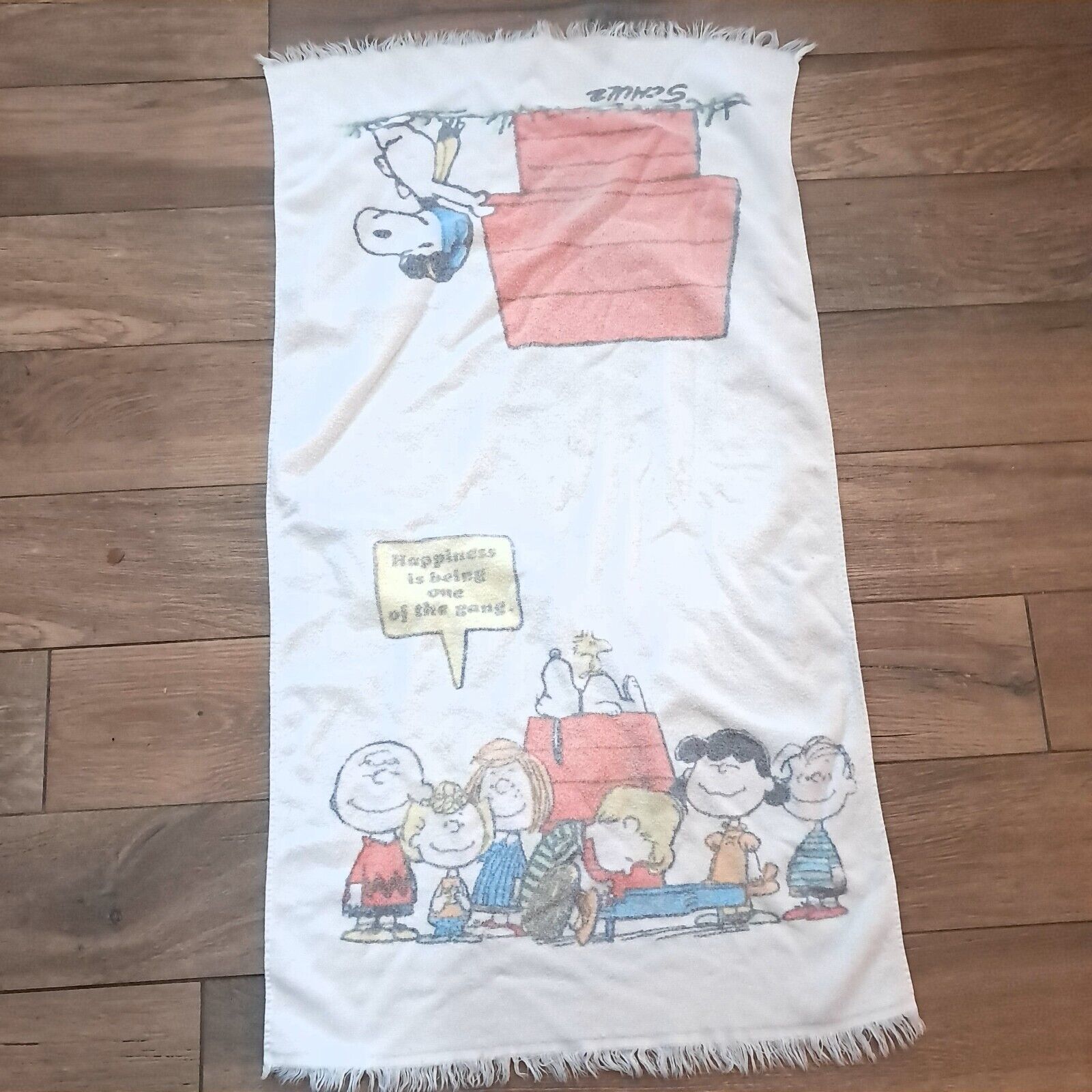 Vintage Snoopy Woodstock Peanuts beach bath Towel Tastemakers Red Baron ... - $22.00
