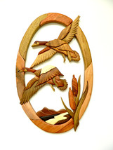 Flying Geese In Flight Bird Intarsia Wood Wall Art Home Decor Plaque Lod... - £41.75 GBP